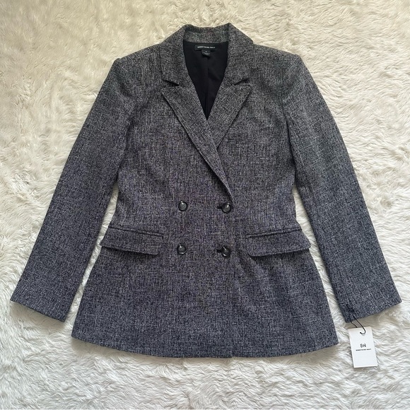 Something Navy Blazer Double Breasted Suit Jacket Gray Tweed Sz M NWT New - Picture 2 of 13